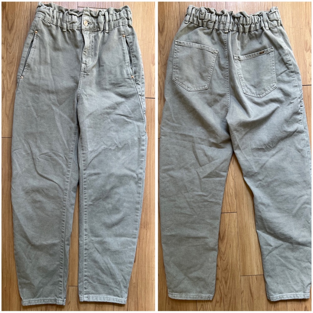 SOLD🛑ZARA High Waisted Khaki "Paperbag"
Baggy Ankle Jeans Olive Green Sz 2 - Picture 3 of 12